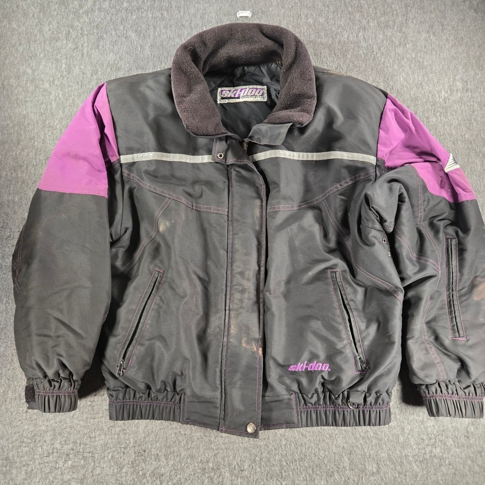 Ski-Doo Vintage Snowmobile Jacket Womens Black Purple Rotax Embroidered
